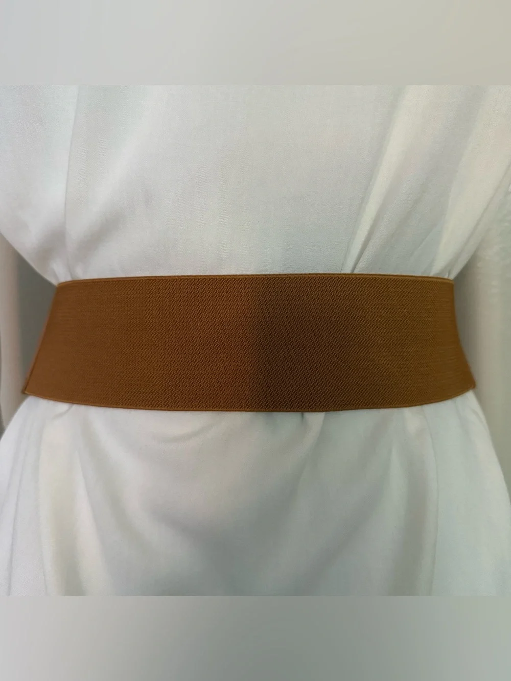 Camel wide PU studded leather elastic waistband belt